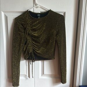 Wild Fable Green and Gold Ruched Crop Top